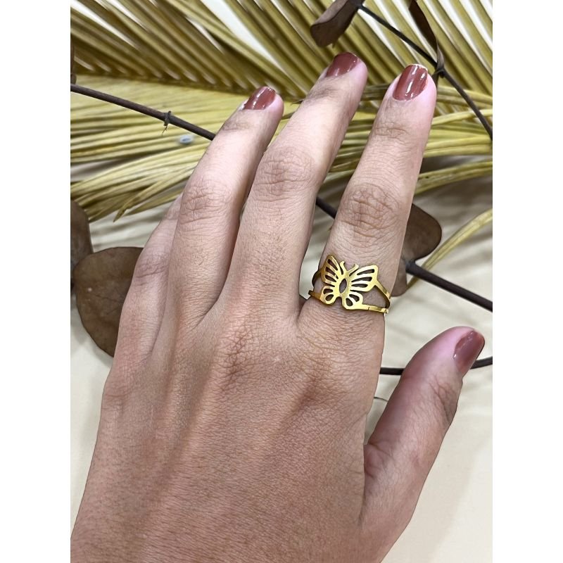 ANEL BORBOLETA - AÇO DOURADO