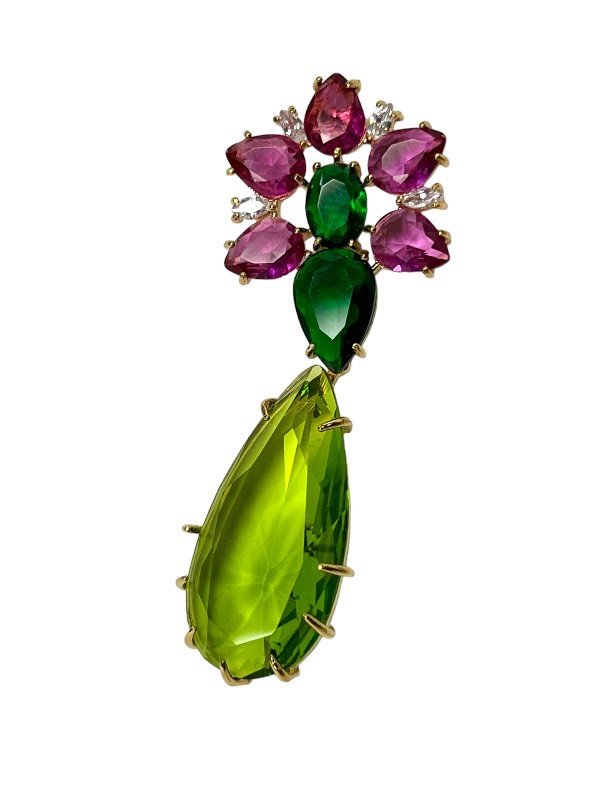 BRINCO CRISTAL VERDE LIMA - SEMIJOIA 