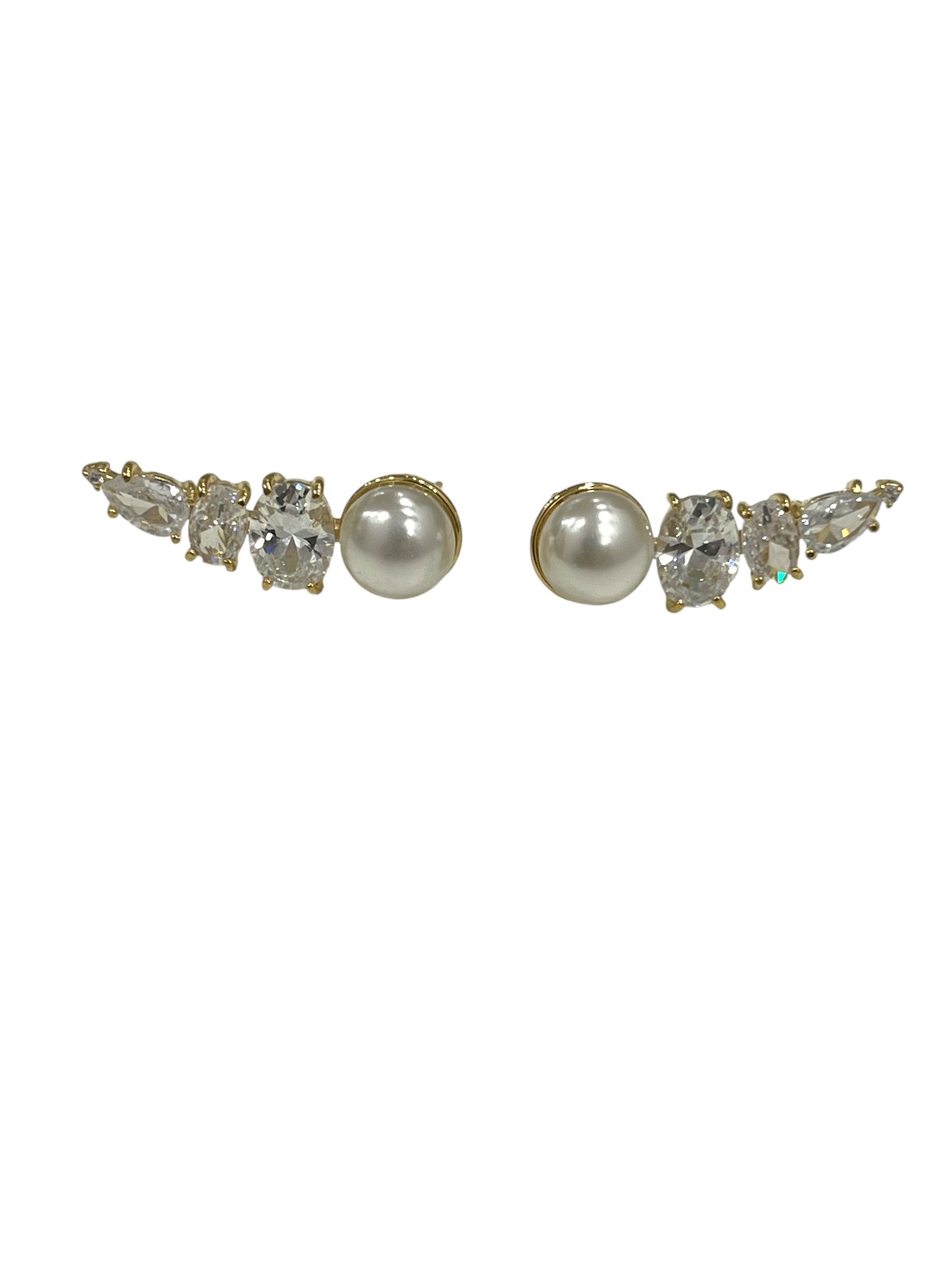 BRINCO EAR CUFF CRISTAIS E PÉROLA - SEMIJOIA PÉROLA