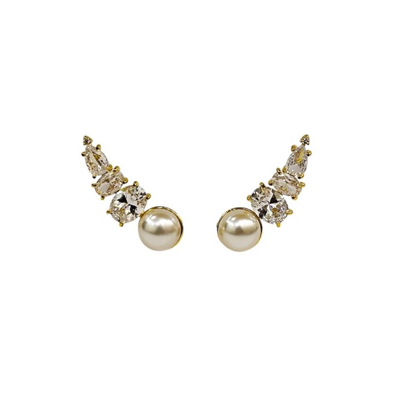 BRINCO EAR CUFF CRISTAIS E PÉROLA - SEMIJOIA PÉROLA