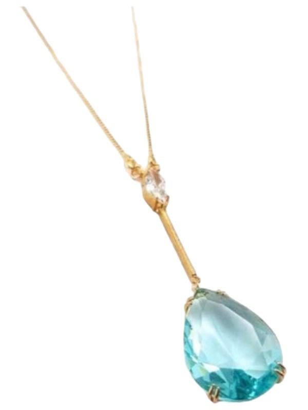 COLAR GRAVATA CRISTAL GOTA AZUL - SEMIJOIA