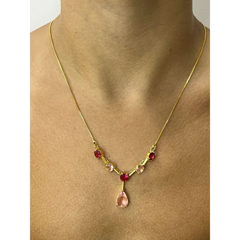 CONJUNTO CRISTAIS ROSA - SEMIJOIA