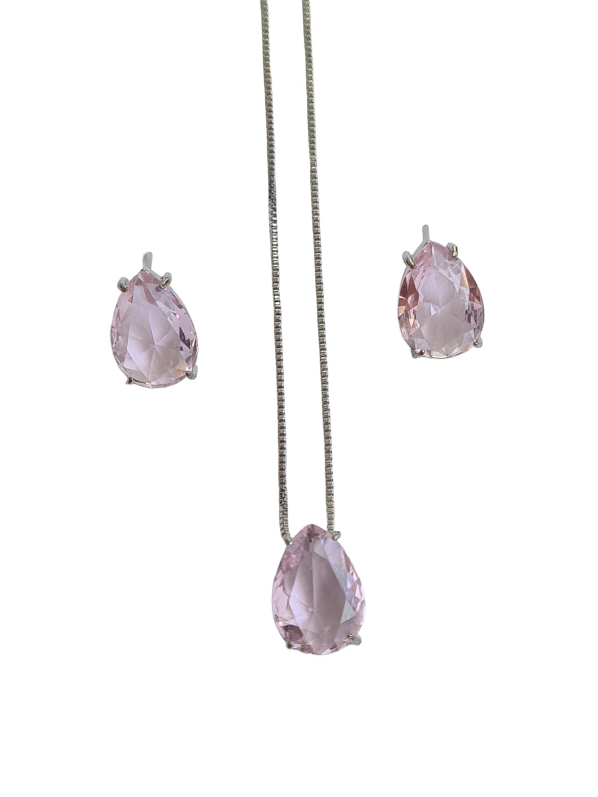 CONJUNTO CRSTAL GOTA ROSA - RODINADO - SEMIJOIA PREMIUM